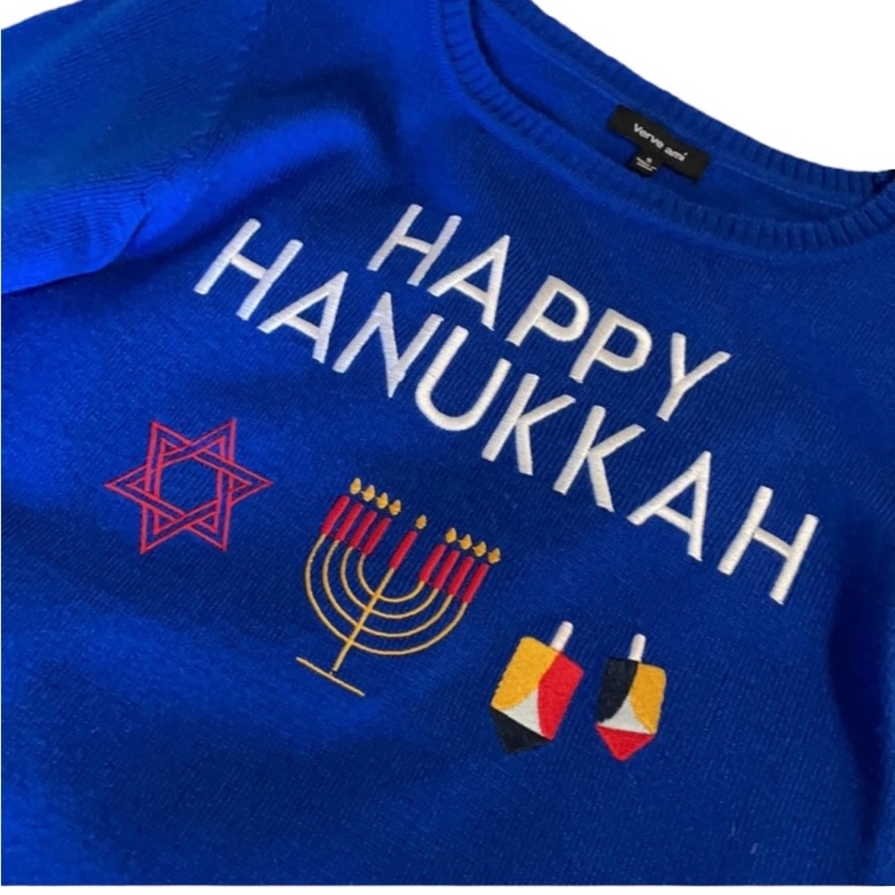 Verve amí Happy Hanukkah Blue Sweater Size XL